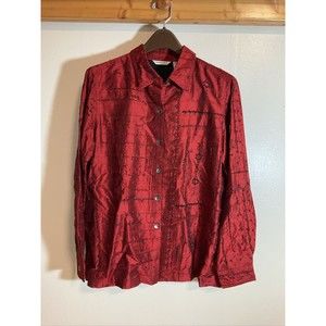 Laura Ashley Women’s M Red Silk Jacket Shirt Beaded Art to Wear India Made Style